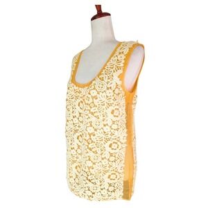 NWT Miu Miu Macrame Lace‎ Tank Top Yellow Sheer Panel Sleeveless Womens Size 38